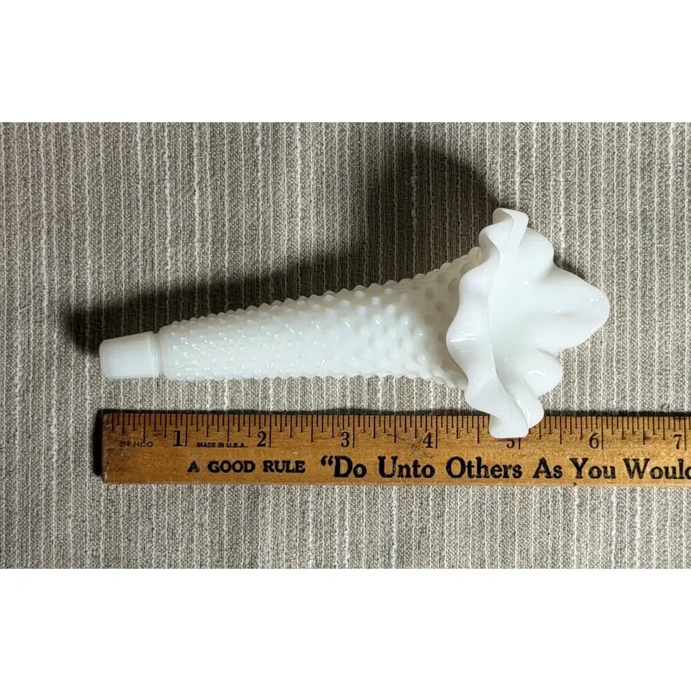 Vtg Fenton Milk Glass Hobnail 3 Horn Epergne Centerpiece Ruffled Trumpet Vase